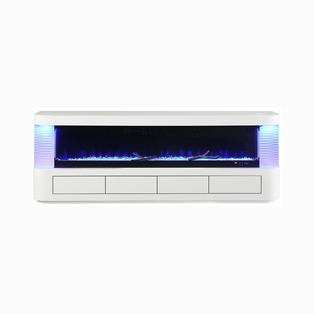 71-Inch Modern White Electric Fireplace TV Stand With 3-Level LED Brightness Setting [TV Stand Only] (SAK94120) - Saksby Wholesale - Front View Blue Color