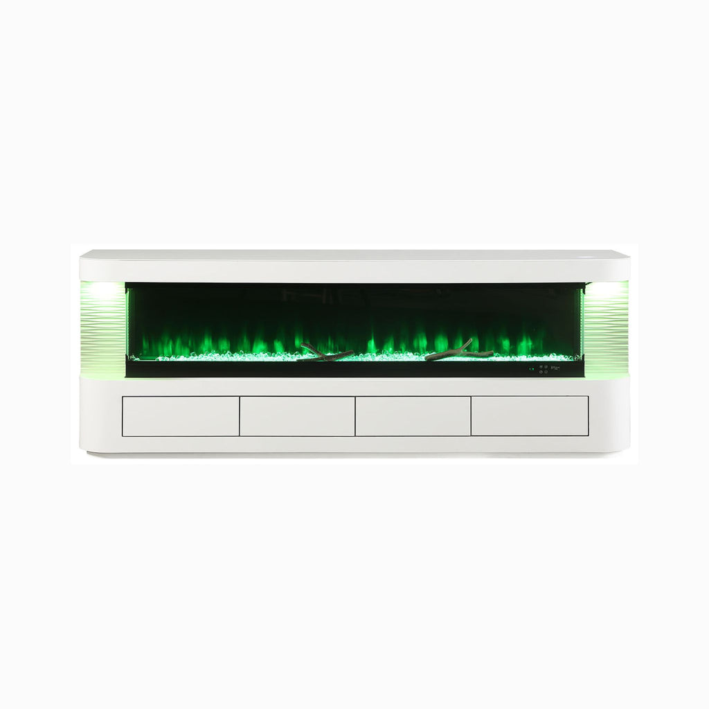71-Inch Modern White Electric Fireplace TV Stand With 3-Level LED Brightness Setting [TV Stand Only] (SAK94120) - Saksby Wholesale - Front View Green Color