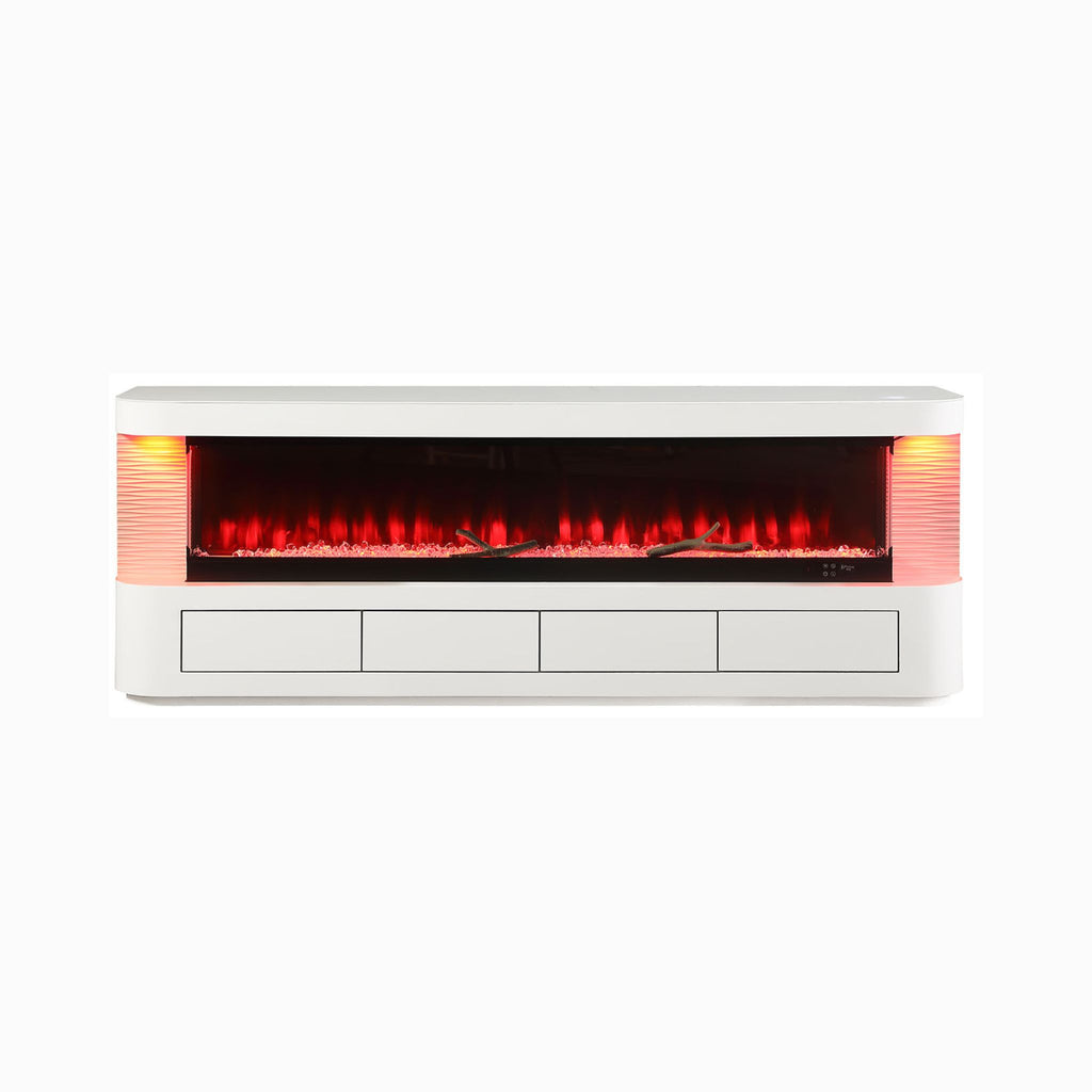 71-Inch Modern White Electric Fireplace TV Stand With 3-Level LED Brightness Setting [TV Stand Only] (SAK94120) - Saksby Wholesale - Front VIew Red COlor
