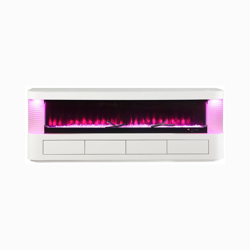 2252508071-Inch Modern White Electric Fireplace TV Stand With 3-Level LED Brightness Setting [TV Stand Only] (SAK94120) - Saksby Wholesale - Front View