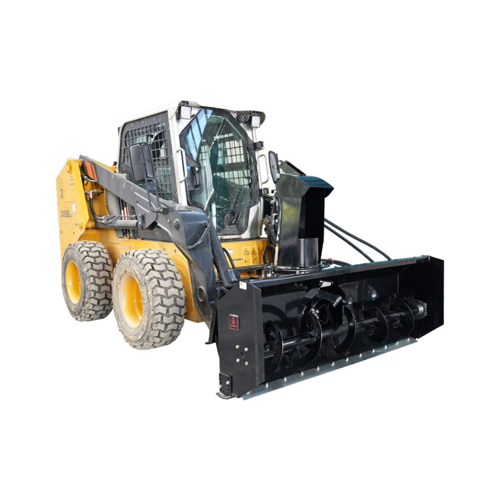 72-Inch Heavy-Duty Hydraulic Skid Steer Snow Blower Attachment (SAK59371) - Saksby Wholesale - Attached Truck View