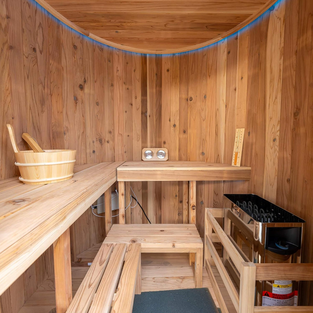 78-Inch 4-Person Cedar Wood Vertical Barrel Sauna With 6KW Heater And LED Lights (SAK74813) - Saksby Wholesale - Interior