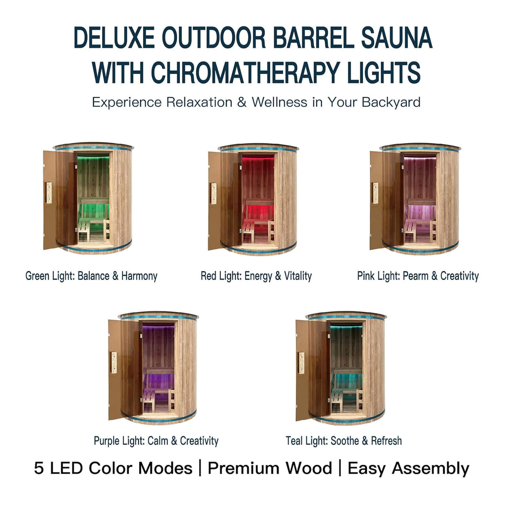 78-Inch 4-Person Cedar Wood Vertical Barrel Sauna With 6KW Heater And LED Lights (SAK74813) - Saksby Wholesale - LED Lighting