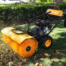 Heavy-Duty 7HP 31-Inch Commercial Walk-Behind Gas-Powered Sweeper (SAK25489) - Saksby Wholesale - Lifestyle Front Left View With Man Pushing