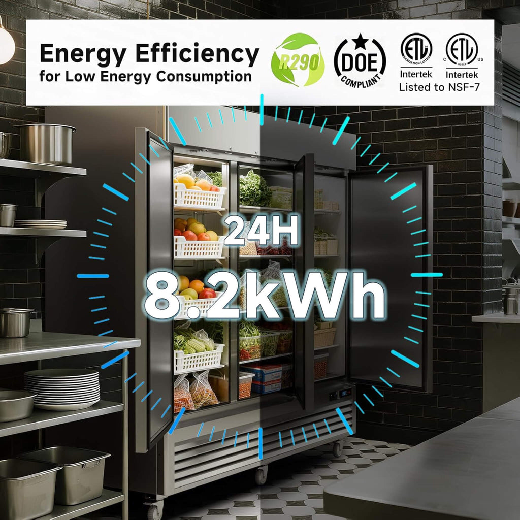 82-Inch Commercial 72 Cu.Ft 3-Door WiFi Refrigerator With Smart App Control (SAK58320) - Saksby Wholesale - Energy Efficiency View