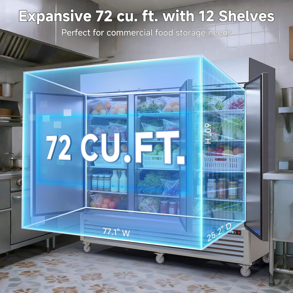82-Inch Commercial 72 Cu.Ft 3-Door WiFi Refrigerator With Smart App Control (SAK58320) - Saksby Wholesale - Storage View