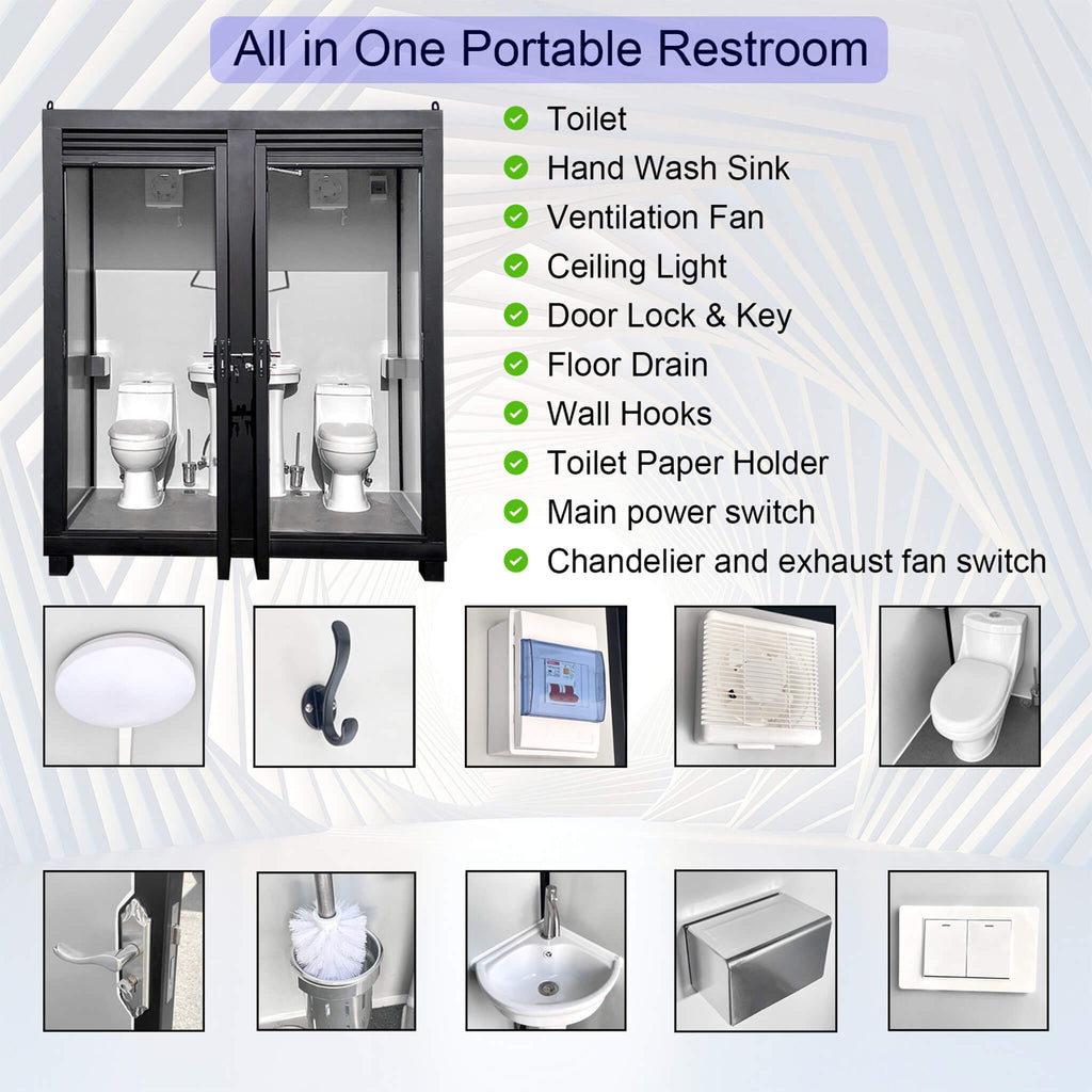 82-Inch Two-Person Portable Outdoor Toilet Cabin - Saksby Wholesale - Features