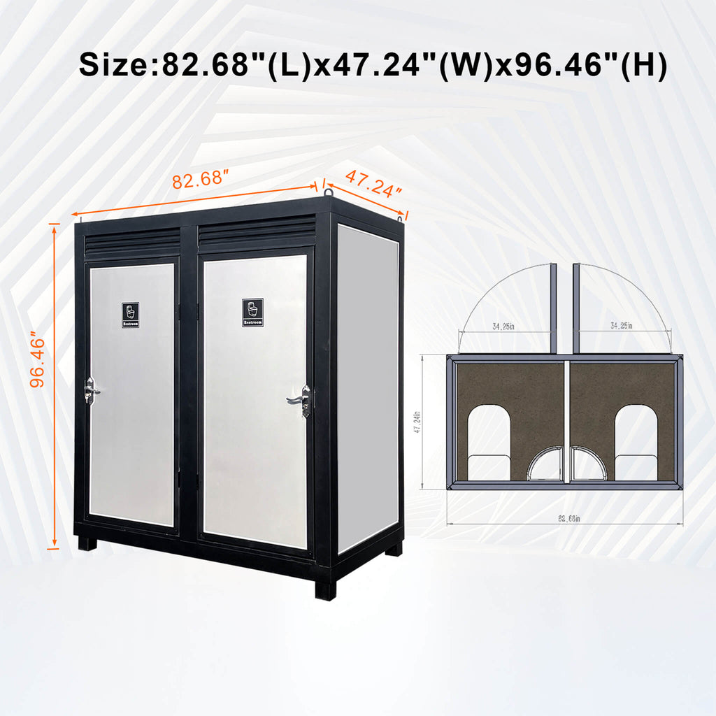 82-Inch Two-Person Portable Outdoor Toilet Cabin - Saksby Wholesale - Dimensions