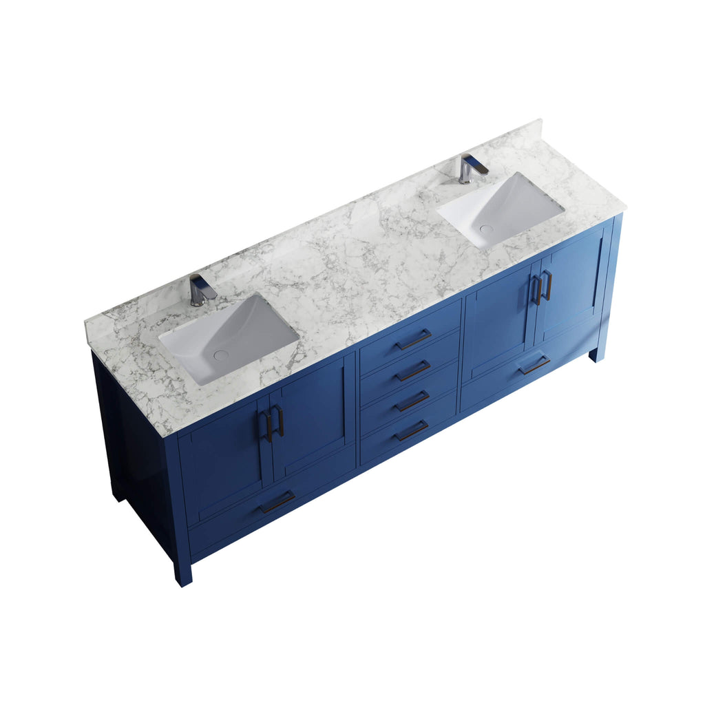 83-Inch Blue Modern Double Sink Freestanding Bathroom Vanity (SAK13972) - Front Right Top View