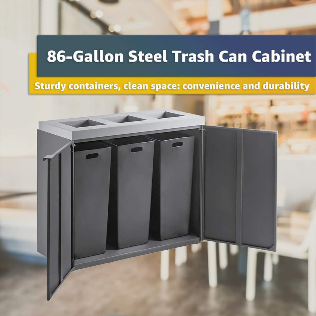 86-Gallon Commercial Steel Three-Stream Trash Can Cabinet (SAK80591) - Saksby Wholesale - Interior