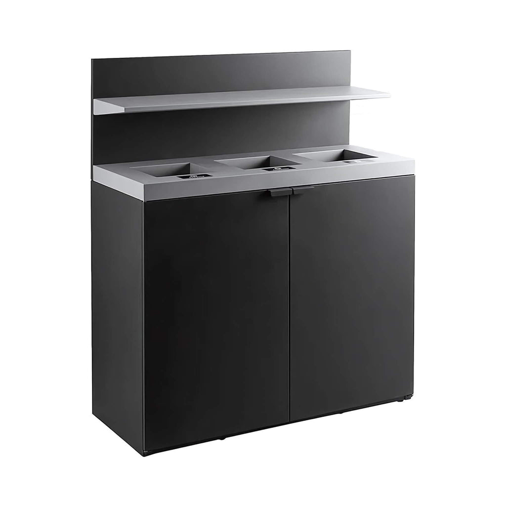 86-Gallon Commercial Steel Three-Stream Trash Can Cabinet With Tray Holder (SAK31860) - Saksby Wholesale - Front Right View