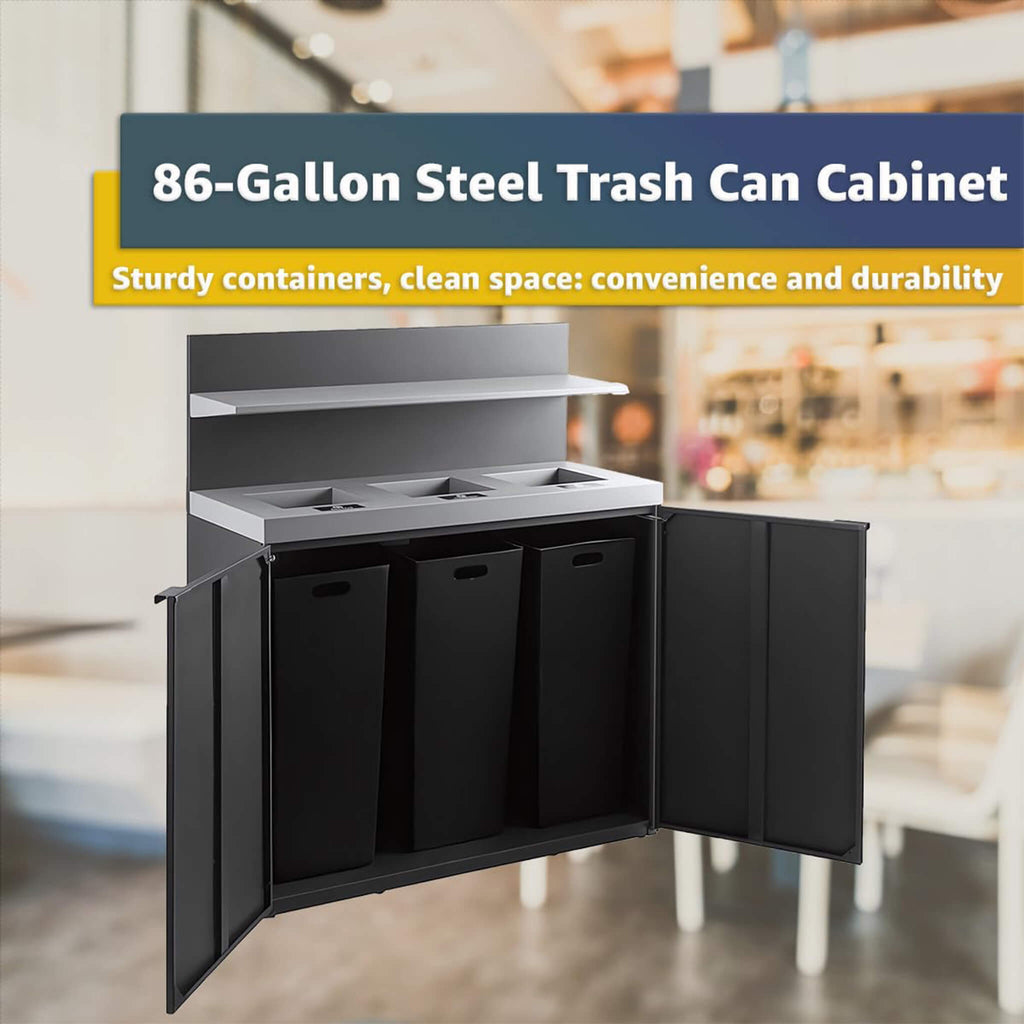 86-Gallon Commercial Steel Three-Stream Trash Can Cabinet With Tray Holder (SAK31860) - Saksby Wholesale - Interior