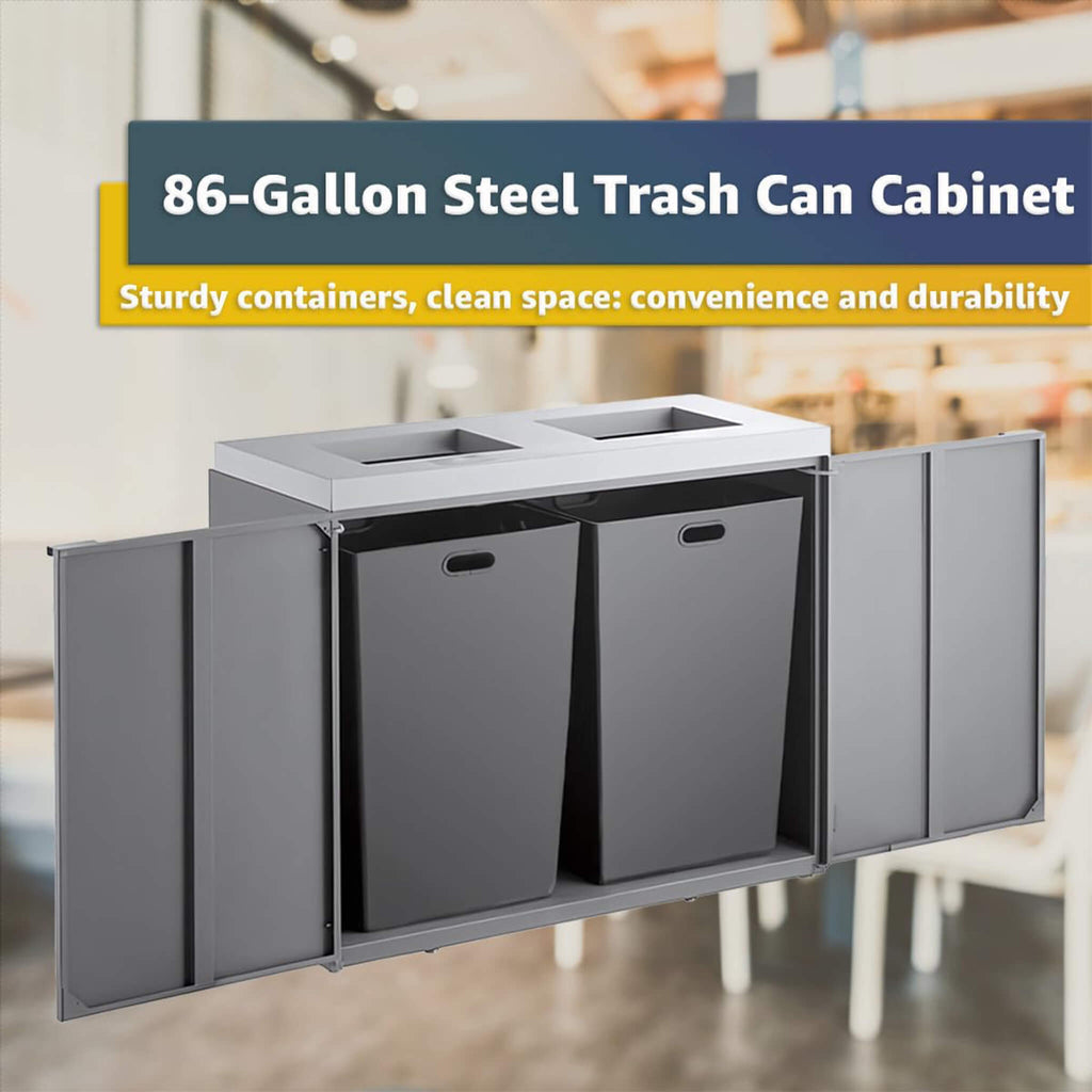 86-Gallon Commercial Steel Two-Stream Trash Can Cabinet (SAK74623) - Saksby Wholesale - Interior