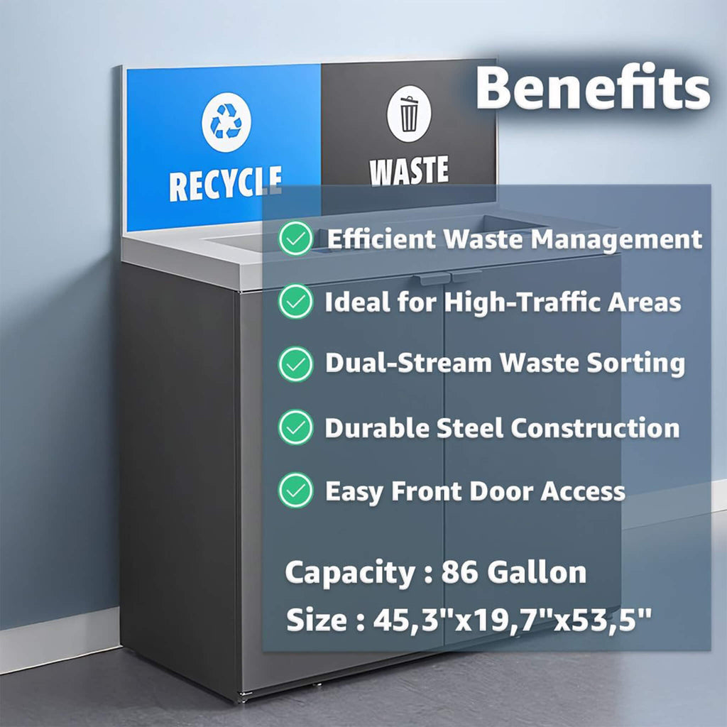 86-Gallon Commercial Steel Two-Stream Trash Can Cabinet With Panel (SAK96241) - Saksby Wholesale - Benefits
