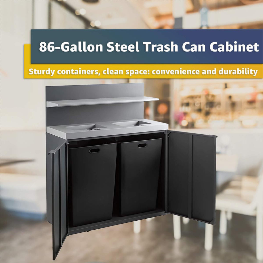 86-Gallon Commercial Steel Two-Stream Trash Can Cabinet With Tray Holder (SAK45079) - Saksby Wholesale - Interior