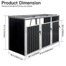 87 Inch Extra Large Heavy Duty Outdoor Metal Garbage Bin Shed For 3 Trash Cans (SAK34981) - Saksby Wholesale - Dimensions