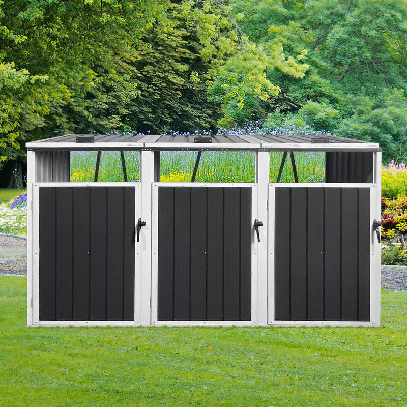 87 Inch Extra Large Heavy Duty Outdoor Metal Garbage Bin Shed For 3 Trash Cans (SAK34981) - Saksby Wholesale - Lifestyle