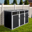 87 Inch Extra Large Heavy Duty Outdoor Metal Garbage Bin Shed For 3 Trash Cans (SAK34981) - Saksby Wholesale - Side View Lifestyle