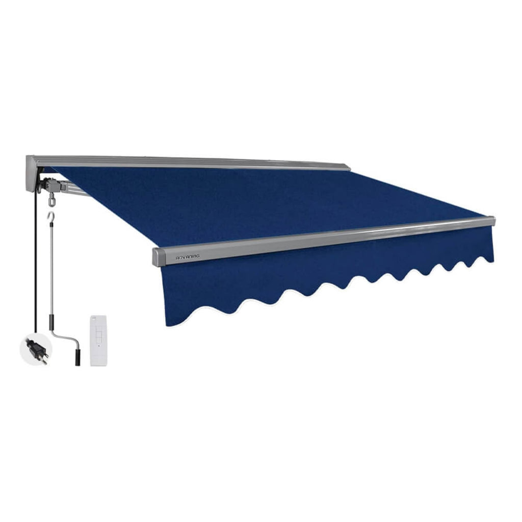 8Ft X 7Ft Advaning Classic Series Electric Fully Assembled Retractable Sun Shade Canopy Awning (Sak51472) - Saksby Wholesale -Ea0807 Indigo And Black Front Right View 