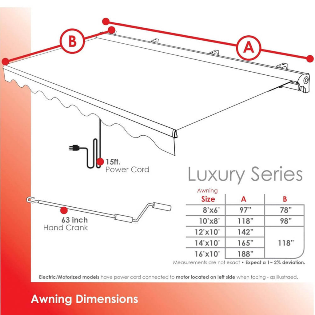 8FTx6FT Advaning Luxury Series Premium Fully Assembled Retractable Sun Shade Canopy Awning (SAK31572)- Saksby Wholesale - Dimensions