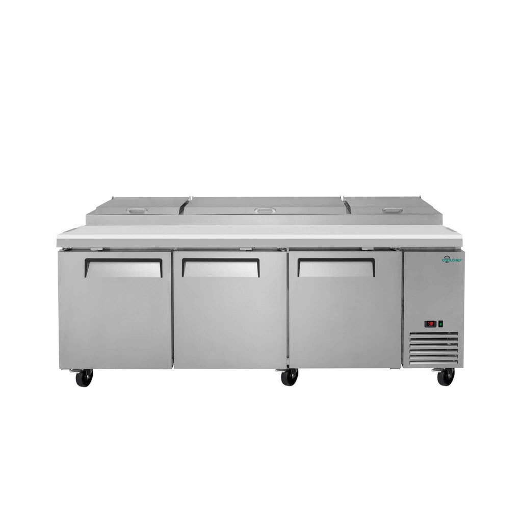 93-Inch Heavy-Duty Commercial Stainless Steel Pizza Prep Table With Refrigeration (SAK52193) - Saksby Wholesale - Front View