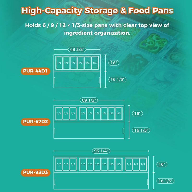 93-Inch Heavy-Duty Commercial Stainless Steel Pizza Prep Table With Refrigeration (SAK52193) - Saksby Wholesale - Size View
