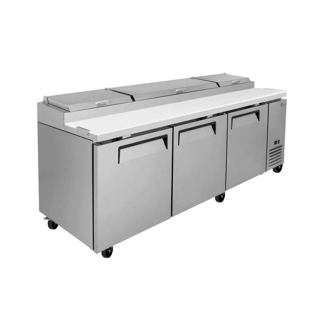 93-Inch Heavy-Duty Commercial Stainless Steel Pizza Prep Table With Refrigeration (SAK52193) - Saksby Wholesale - Front Right View