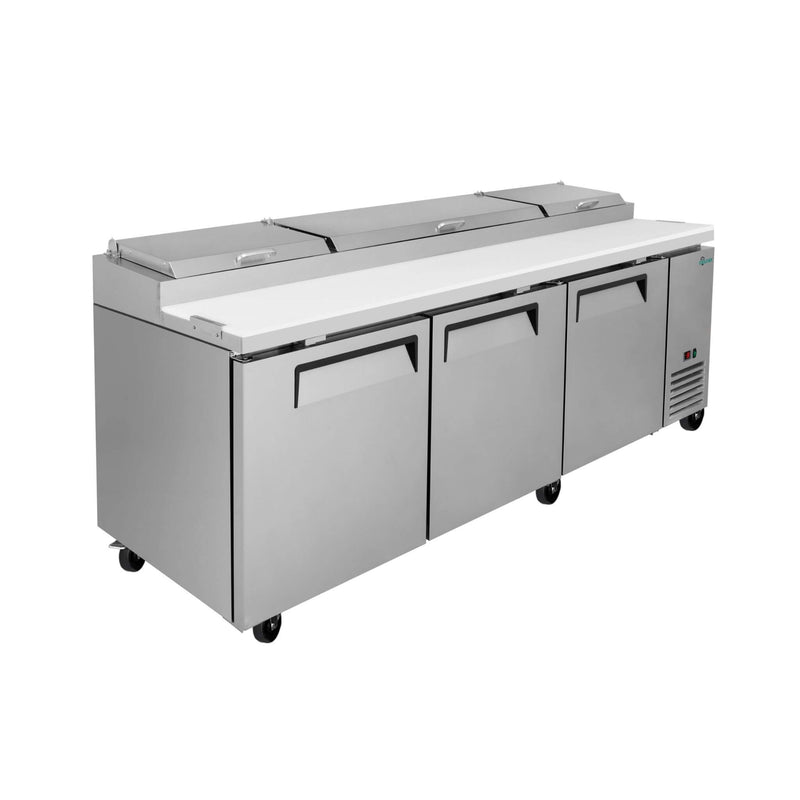 93-Inch Heavy-Duty Commercial Stainless Steel Pizza Prep Table With Refrigeration (SAK52193) - Saksby Wholesale - Front Right View