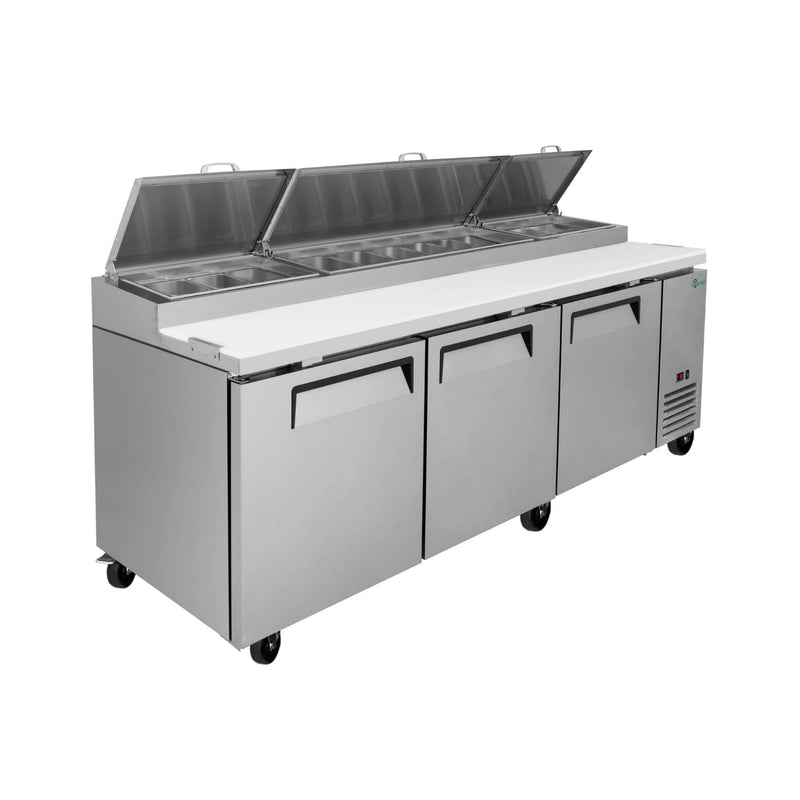 93-Inch Heavy-Duty Commercial Stainless Steel Pizza Prep Table With Refrigeration (SAK52193) - Saksby Wholesale - Front Right View