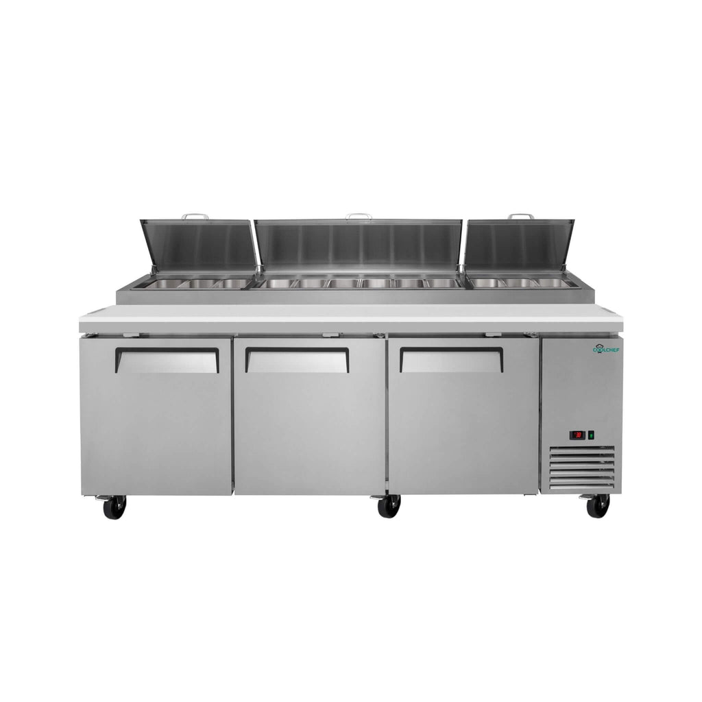 93-Inch Heavy-Duty Commercial Stainless Steel Pizza Prep Table With Refrigeration (SAK52193) - Saksby Wholesale - Front View
