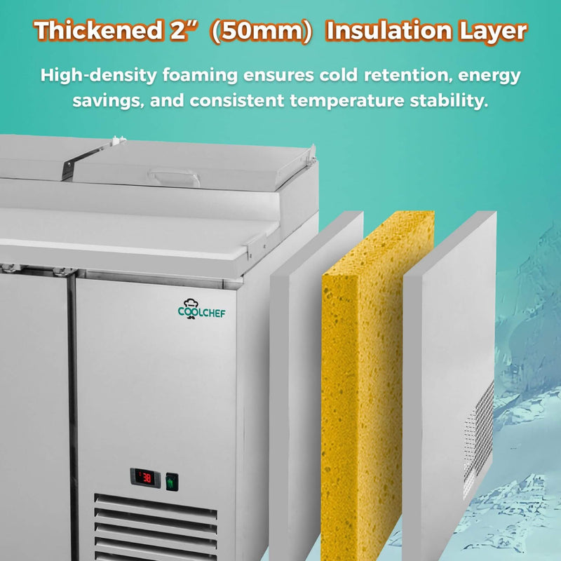 93-Inch Heavy-Duty Commercial Stainless Steel Pizza Prep Table With Refrigeration (SAK52193) - Saksby Wholesale - Material View