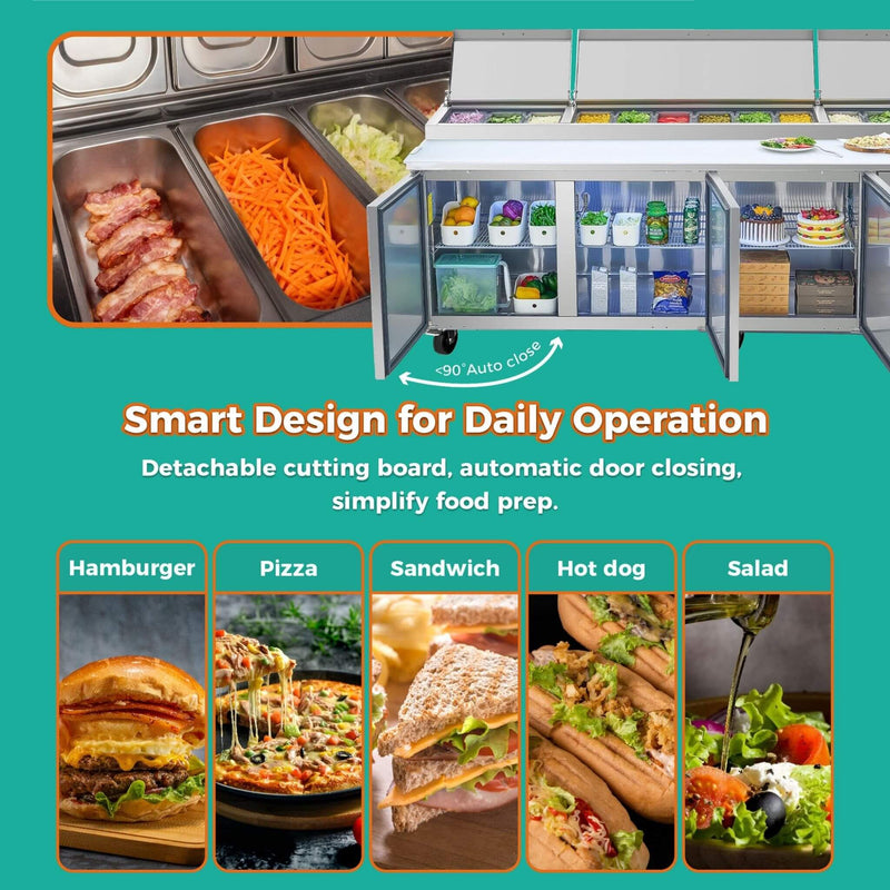 93-Inch Heavy-Duty Commercial Stainless Steel Pizza Prep Table With Refrigeration (SAK52193) - Saksby Wholesale -Smart Design View