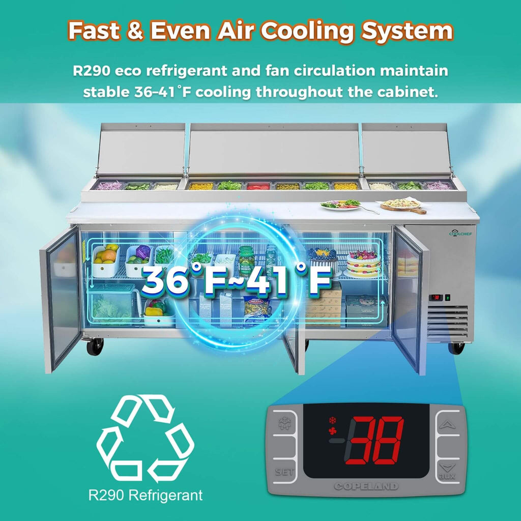 93-Inch Heavy-Duty Commercial Stainless Steel Pizza Prep Table With Refrigeration (SAK52193) - Saksby Wholesale - Cooling System View