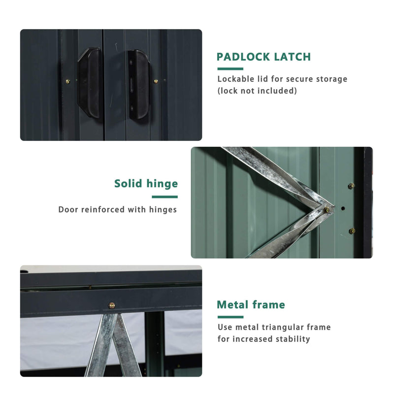 94 Inch Heavy Duty Outdoor Galvanized Stainless Steel Garbage Bin Shed For 3 Trash Cans (SAK89882) - Saksby Wholesale - Details