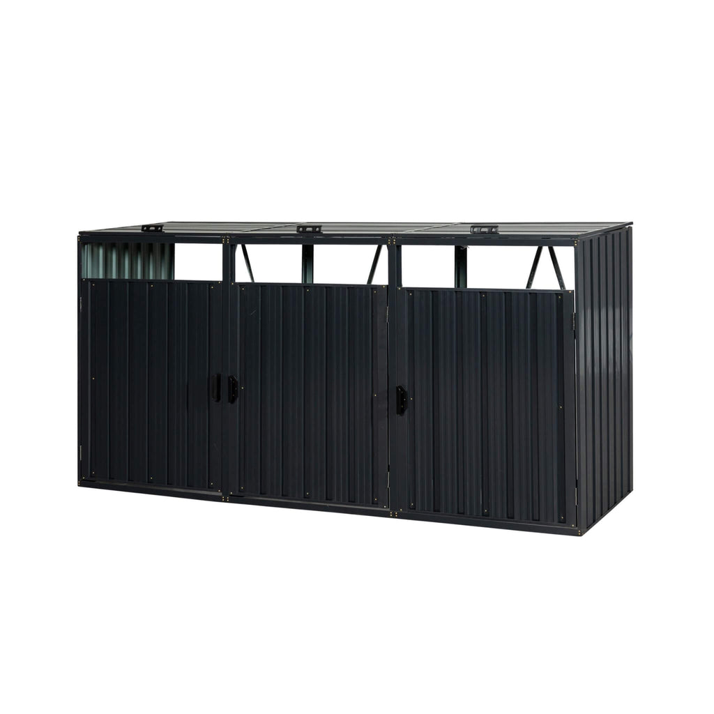 94 Inch Heavy Duty Outdoor Galvanized Stainless Steel Garbage Bin Shed For 3 Trash Cans (SAK89882) - Saksby Wholesale - Side View