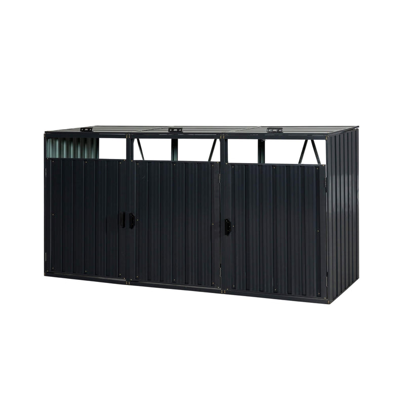 94 Inch Heavy Duty Outdoor Galvanized Stainless Steel Garbage Bin Shed For 3 Trash Cans (SAK89882) - Saksby Wholesale - Side View