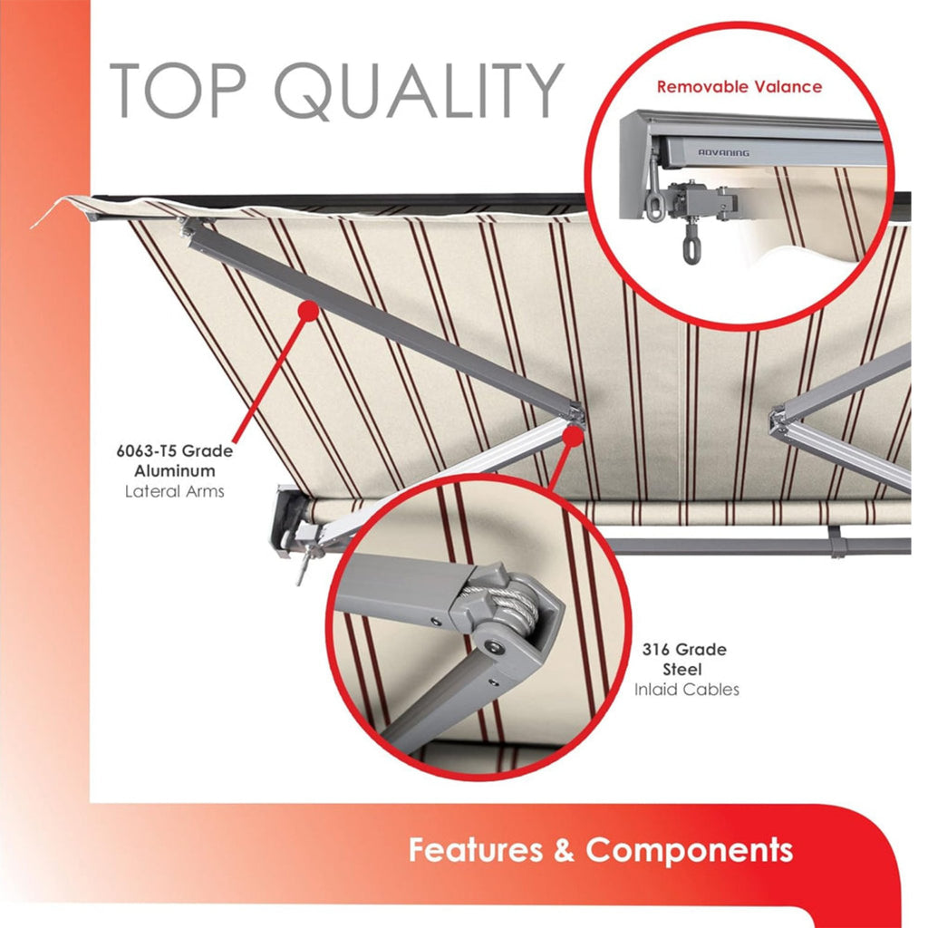 Advaning Classic Series Fully Assembled Retractable Sun Shade Canopy Awning (Sak51472) - Saksby Wholesale - Features Components 