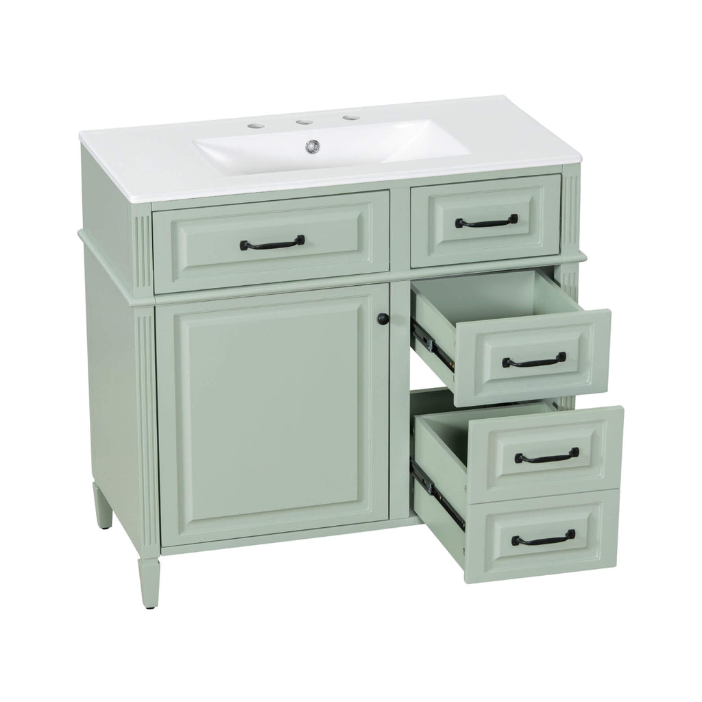 Alora 36-Inch Freestanding Bathroom Vanity With Ceramic Sink And Storage Cabinets [Faucet Not Included] (SAK86310) - Saksby Wholesale - Right Side View White Backgrounf