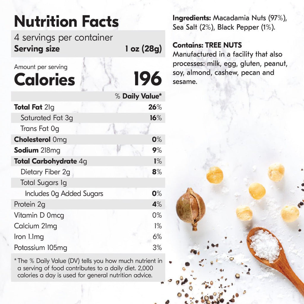 Dry Roasted Macadamia Nuts with Namibian Sea Salt & Black Pepper (4oz x 6 Bags)