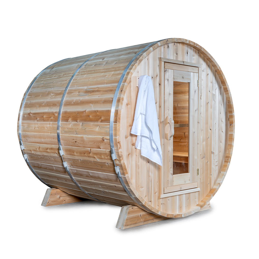 Dundalk Leisurecraft 84" 4-Person Canadian Timber Harmony Barrel Sauna With Solid Wood Benches [CTC22W] (SAK96842)