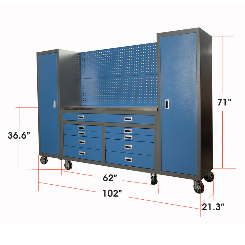 Extra Large 8.5FT Heavy Duty Steel Workbench W/ Stainless Steel Countertop & Wheels (96173524)