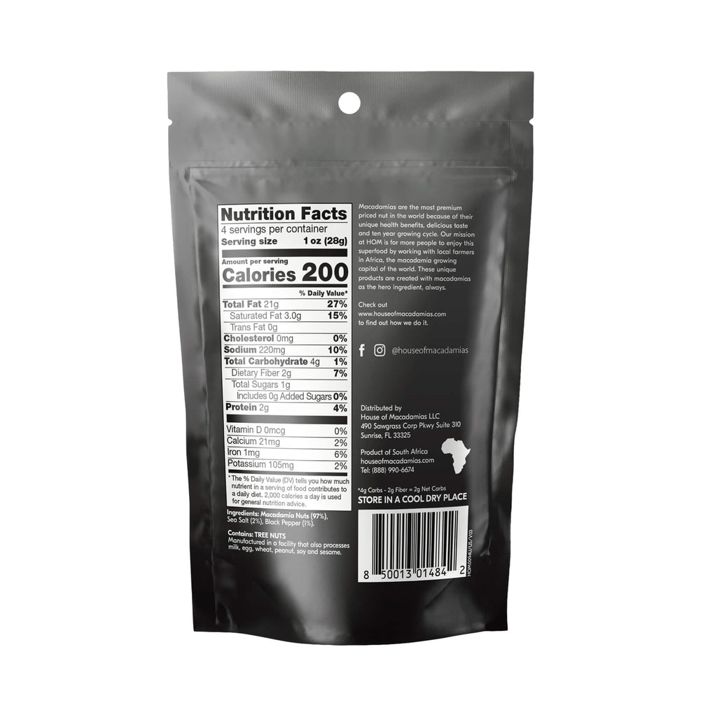 Dry Roasted Macadamia Nuts With Namibian Sea Salt & Black Pepper (4oz x 6 Bags)