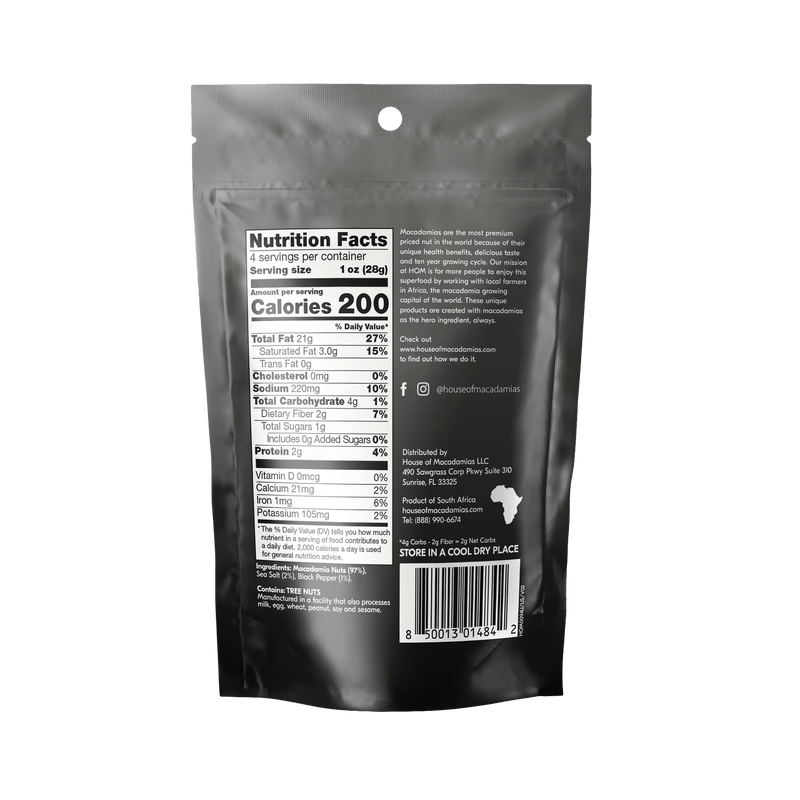 Dry Roasted Macadamia Nuts with Namibian Sea Salt & Black Pepper (4oz x 6 Bags)