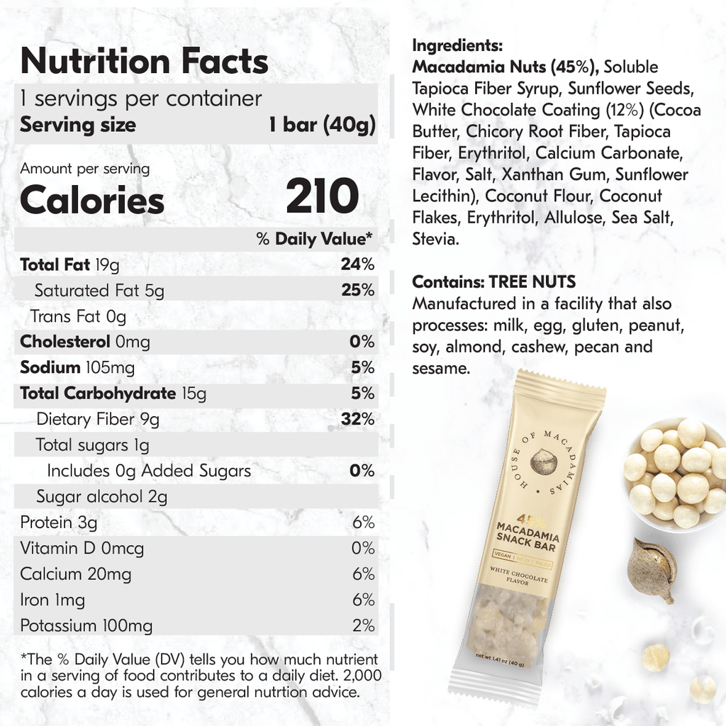 White Chocolate Macadamia Nut Snack Bar (12 Bars)