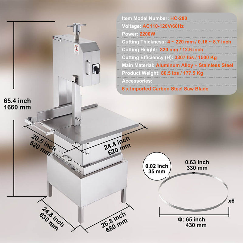 Heavy Duty Commercial Electric Meat Bone Saw Cutting Band Machine With 6 Saw Blades, 2200W (SAK91753)