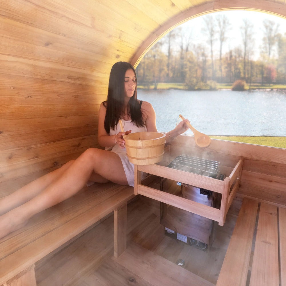 Aleko 8-Person Red Cedar Barrel Sauna With Panoramic Window & 8KW UL Certified KIP Harvia Heater [SB8CEDAR-AP] (SAK57194)