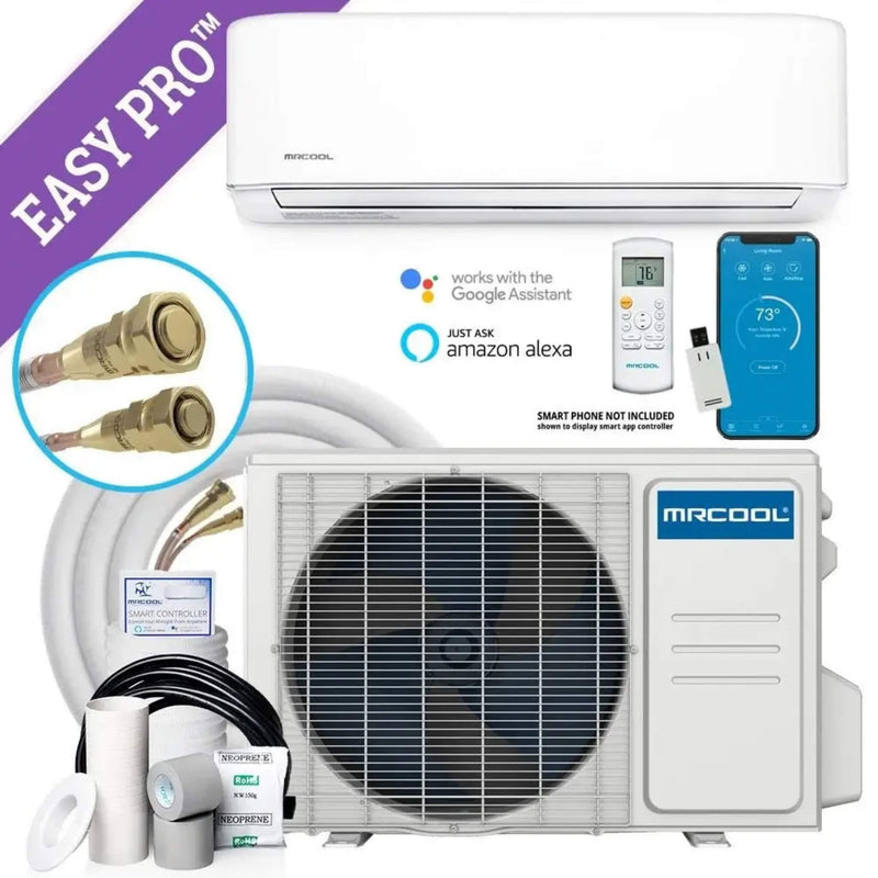 Mrcool DIY Easy Pro 9 000 BTU Single Zone 18 SEER Mini Split Air Conditioner Heat Pump 115V Saksby - Complete Kit