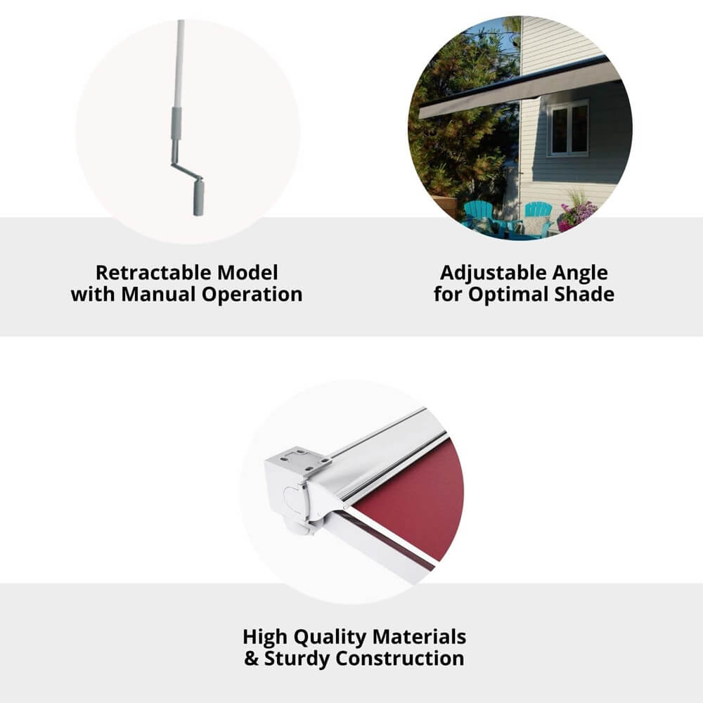 Multiple Awnings Brasilia Europa Premium Outdoor Manual Retractable Sun Shade Awning With White Frame (SAK93514)