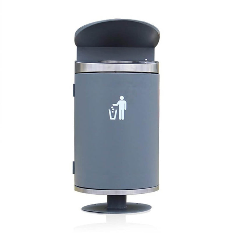 Premium Heavy Duty Outdoor Semi-Open Commercial Cylindrical Stainless Steel Garbage Trash Can With Ash Tray (SAK45215)