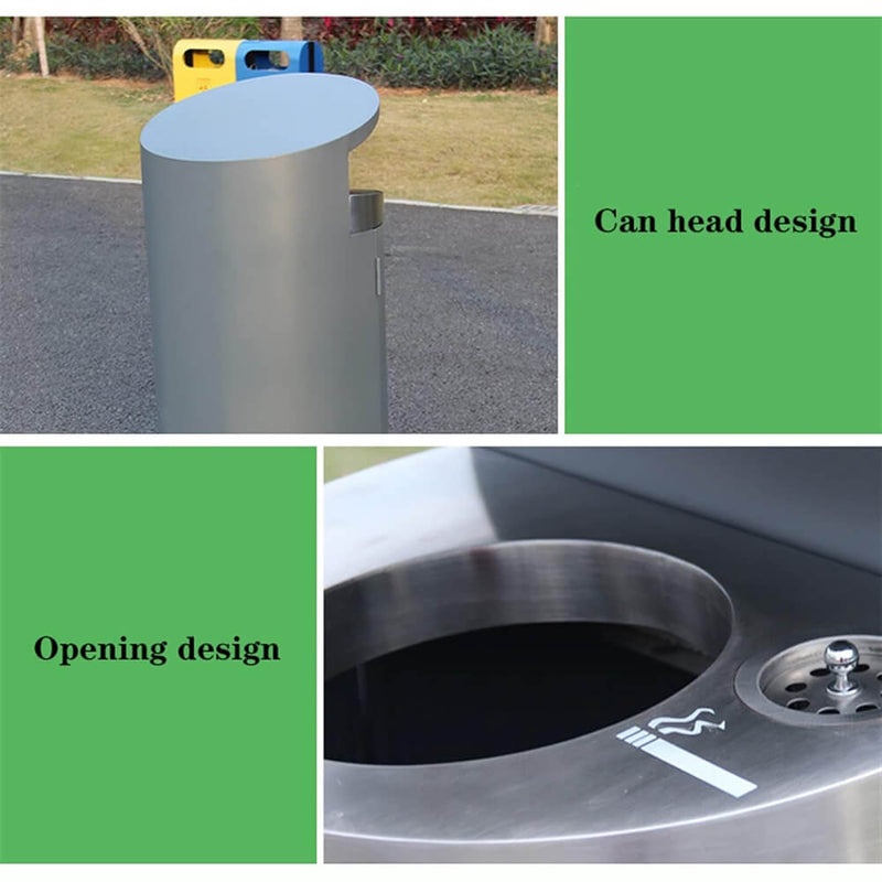 Premium Heavy Duty Outdoor Semi-Open Commercial Cylindrical Stainless Steel Garbage Trash Can With Ash Tray (SAK45215)